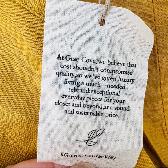 GRAE COVE Fallen Linen Relaxed Fit V-Neck Tiered Mini Dress in Yellow Size XXL - Picture 6 of 8